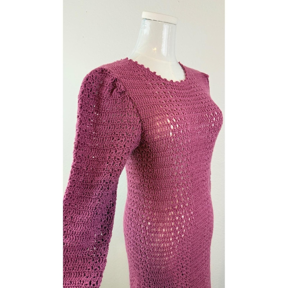 Cottagecore Vintage Handmade Crochet Maxi Dress Long Sleeve Sheer - Picture 8 of 12